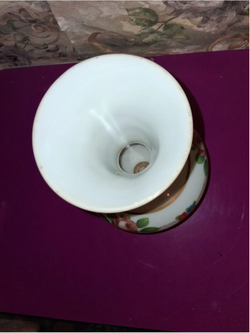 Vase or Lamp?Porcelain floral vase white pink green blue gold trim glossy finish